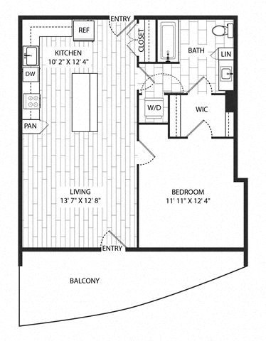 Floor plan for 1 bed, 1 bath, 778 sqft